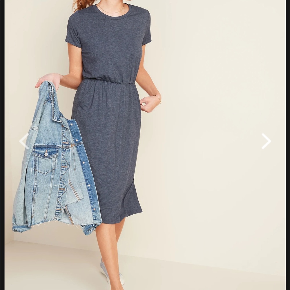 Old Navy Waist-Defined Slub-Knit Midi T-Shirt Dress